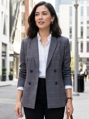 NWOT Banana Republic 14 Old Money Modern Academia  Windowpane Plaid Wool Blazer